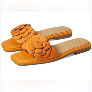 Spring Step Orange Floral Slide Sandals with Rosette